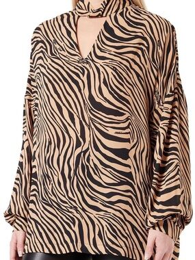 Rinascimento Tan and Black Zebra-Print V-Neck Tunic